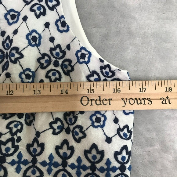 Ann Taylor LOFT Dress Womens 0 White Empire Waist Shift Embroidered Linen Cotton - Picture 7 of 10